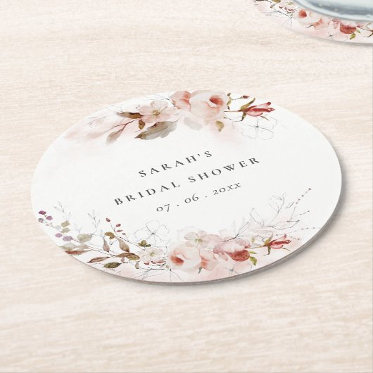 Dusky Fall Marsala Blush Brautparty Runder Pappuntersetzer (Angewinkelt)