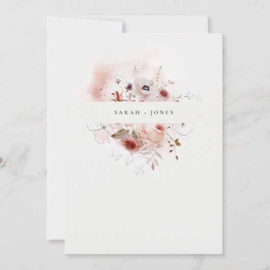 Dusky Fall Marsala Blush Flora Hochzeit Einladung (Rückseite)