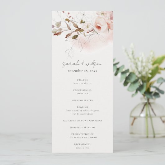 Dusky Fall Marsala Blush Floral Wedding Program Einladung (Stehend Vorderseite)
