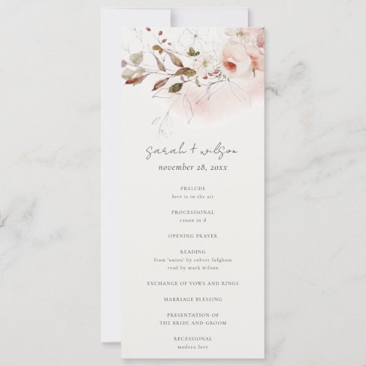 Dusky Fall Marsala Blush Floral Wedding Program Einladung (Vorderseite)
