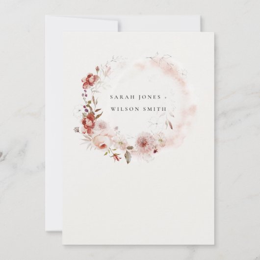 Dusky Fall Marsala Blush Wasserfarbener Hochzeitst Einladung (Rückseite)