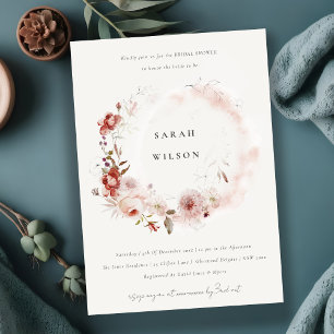 Dusky Fall Marsala Floral Wreath Brautparty Einladung