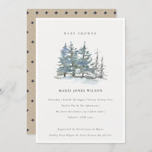 Dusky Green Blue Pine Tree Wood Baby Dusche laden Dankeskarte