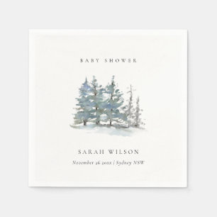 Dusky Green Blue Pine Tree Woods Baby Shower Serviette