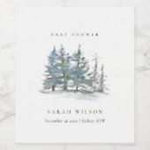 Dusky Green Blue Pine Tree Woods Baby Shower Weinetikett (Einzelnes Label)