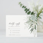 Dusky Green Leafy Fern Succulent Wedding RSVP Begleitkarte (Stehend Vorderseite)