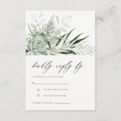 Dusky Green Leafy Fern Succulent Wedding RSVP Begleitkarte (Vorderseite)
