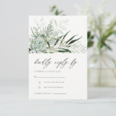Dusky Green Leafy Fern Succulent Wedding RSVP Begleitkarte (Stehend Vorderseite)