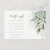 Dusky Green Leafy Fern Succulent Wedding RSVP Diät Begleitkarte (Vorderseite)