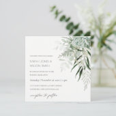 Dusky Green Leafy Fern Succulent Wedite Einladung (Stehend Vorderseite)