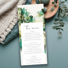 Dusky Green Tropical Palm Tree Wedding Menü Einladung