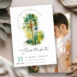 Dusky Green Tropical Watercolor Palmen Foto Save The Date<br><div class="desc">Dusky Green Tropical Watercolor Palm Trees Theme Collection.- Es ist eine elegante Schrift Aquarell Illustration von tropischen Palmen Tress perfekt für Ihre tropischen Strände Hochzeit & Party. Es ist sehr einfach, mit Ihren persönlichen Daten zu personalisieren. Wenn Sie ein anderes passendes Produkt oder eine Anpassung benötigen, wenden Sie sich bitte...</div>