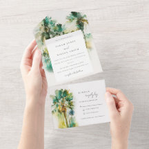 Dusky Green Tropical Watercolor Palmen Hochzeit