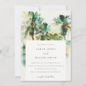 Dusky Green Tropical Watercolor Palmen Hochzeit Einladung (Vorderseite)
