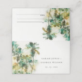 Dusky Green Tropical Watercolor Palmen Hochzeit Platzkarte (Außenseite Aufgefaltet)