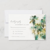 Dusky Green Yellow Tropical Palm Trees Wedding RSVP Karte (Vorderseite)