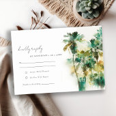 Dusky Green Yellow Tropical Palm Trees Wedding RSVP Karte