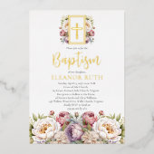 Dusky Lavender Blossoms Girl Floral Taufe Folieneinladung (Vorderseite)