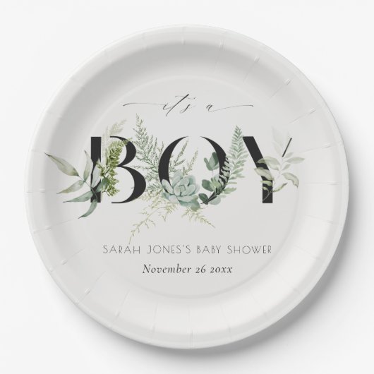 Dusky Leafy Fern Succulent Es ist eine Baby-Dusche Pappteller (Vorderseite)