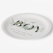 Dusky Leafy Fern Succulent Oh Boy Baby Dusche Pappteller (Schrägansicht)