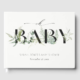 Dusky Leafy Fern Succulent Oh Script Baby Dusche Gästebuch