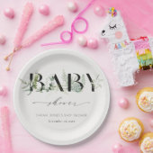 Dusky Leafy Fern Succulent Script Baby Dusche Pappteller (Party)