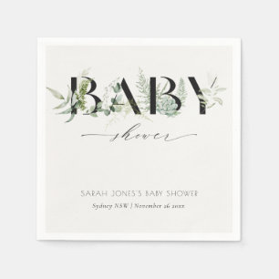 Dusky Leafy Fern Succulent Script Baby Dusche Serviette