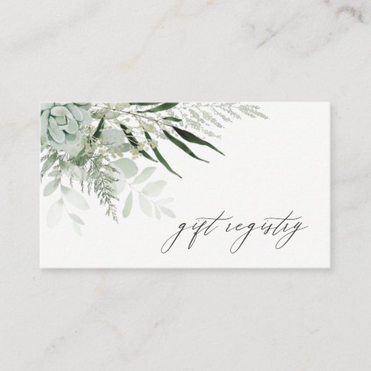 Dusky Leafy Fern Succulent Wedding Gift Registry Visitenkarte (Vorderseite)