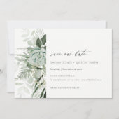 Dusky Leafy Fern Succulous Save the Date Card Dankeskarte (Vorderseite)