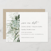 Dusky Leafy Fern Succulous Save the Date Card Dankeskarte (Vorne/Hinten)
