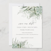 Dusky Leafy Fern Succulous Save the Date Card Dankeskarte (Vorderseite)