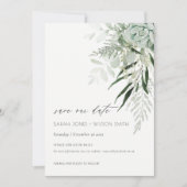 Dusky Leafy Fern Succulous Save the Date Card Dankeskarte (Vorderseite)