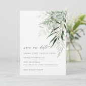 Dusky Leafy Fern Succulous Save the Date Card Dankeskarte (Stehend Vorderseite)