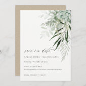 Dusky Leafy Fern Succulous Save the Date Card Dankeskarte (Vorne/Hinten)