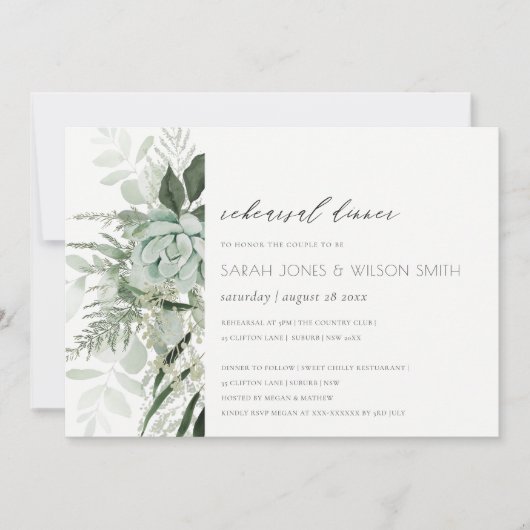 Dusky Leafy Fern Sukkuläres Probe Abendessen einla Dankeskarte (Vorderseite)