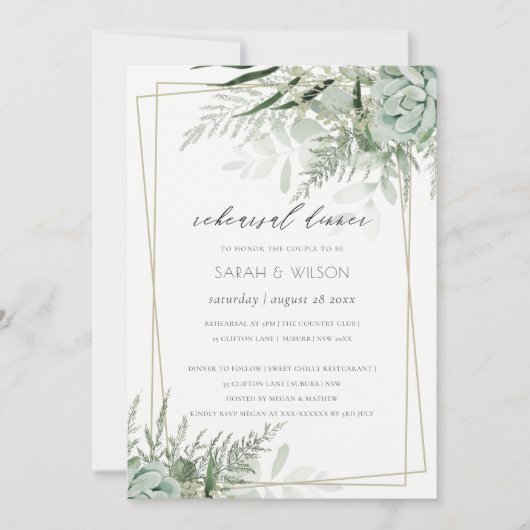 Dusky Leafy Fern Sukkuläres Probe Abendessen einla Dankeskarte (Vorderseite)