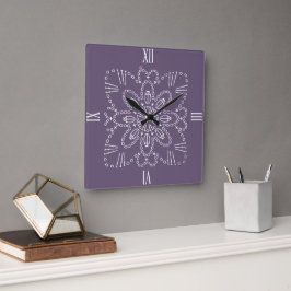 Dusky Lila Crochet Chart Square Wall Clock Quadratische Wanduhr