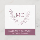 Dusky Lila Monogram Wreath Quadratische Visitenkarte (Vorderseite)