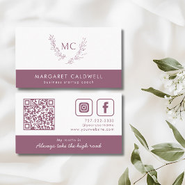 Dusky Lila Monogram Wreath Visitenkarte