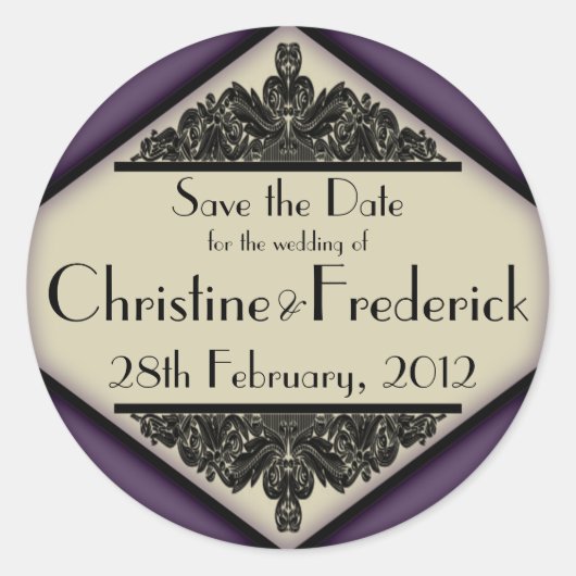 Dusky Lila Vintag, rund Save the Date Aufkleber (Vorderseite)