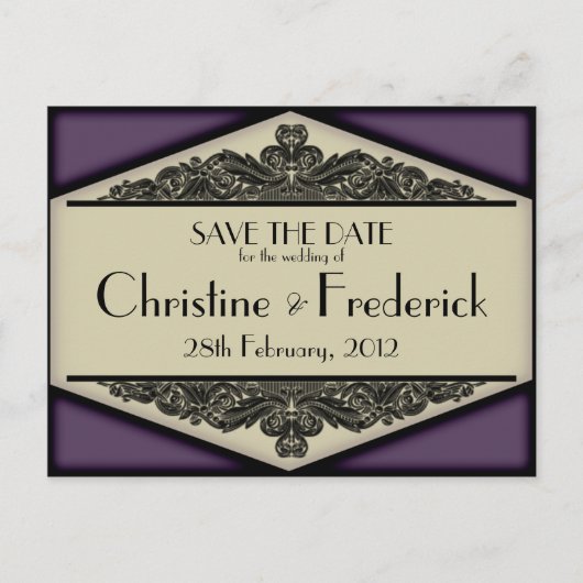 Dusky Lila Vintag, Save the Date Postkarte (Vorderseite)