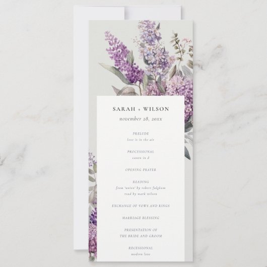Dusky Lilac Green Hütte Floral Wedding Program Einladung (Vorderseite)