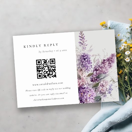 Dusky Lilac Hütte Floral Wedding QR Code UAWG Begleitkarte