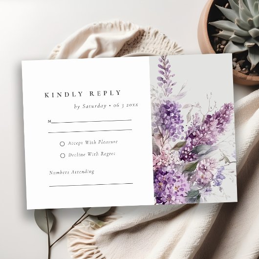 Dusky Lilac Watercolor Hütte Blumenzehen RSVP Karte