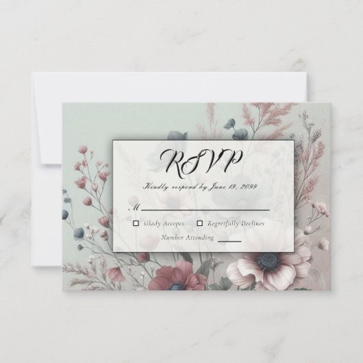 Dusky Petals und Soft Serenity Floral RSVP Karte (Vorderseite)