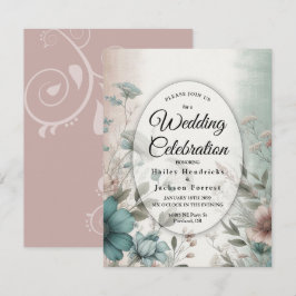 Dusky Petals und Soft Serenity Floral Wedding Einladung