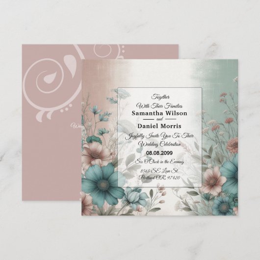 Dusky Petals und Soft Serenity Floral Wedding Einladung (Vorne/Hinten)