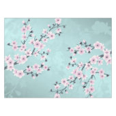 Dusky Pink Aquamarine Kirschblüten Tischdecke (Vorderseite (Horizontal))