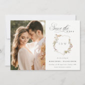 Dusky Pink Blush Wildblume Wappen Foto Hochzeit Save The Date (Vorderseite)