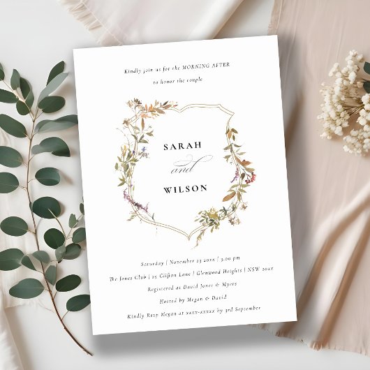 Dusky Pink Blush Wildblume Wappen Morgens Einladung